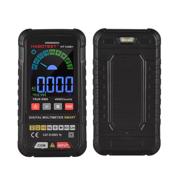 HABOTEST HT124B+ multimeter 4000 tellingen True RMS slimme digitale multimeter 600V AC/DC-spanning Type 2 zwart