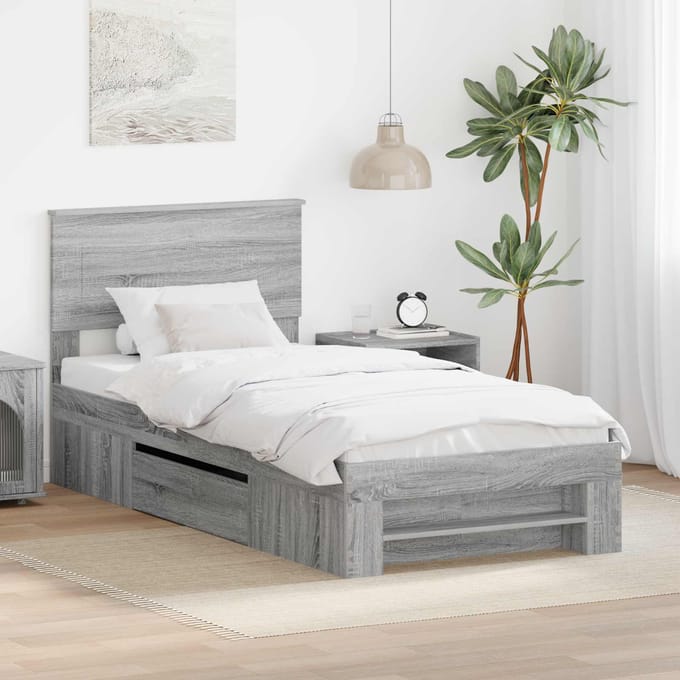 vidaXL - Bedframe - Grijs - Sonoma - 75 - x - 190 - cm - Bewerkt - hout