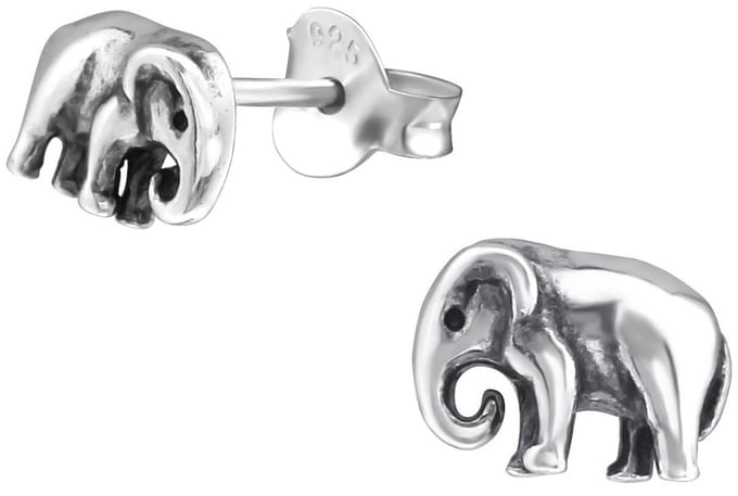 Joy|S - Zilveren olifant oorbellen - 7 x 5 mm - geoxideerd
