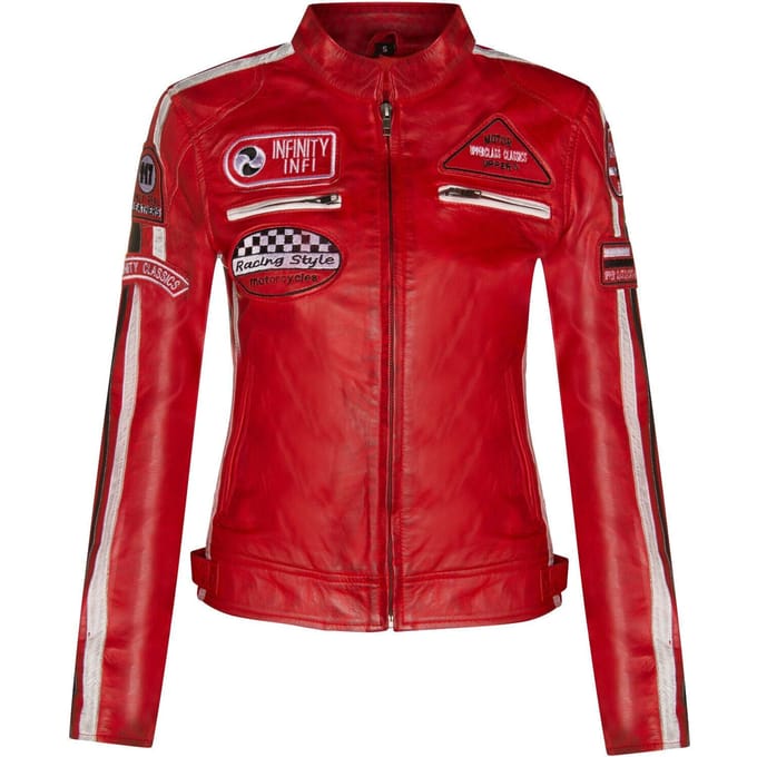 Dames lederen biker racebadges jas-Agadir