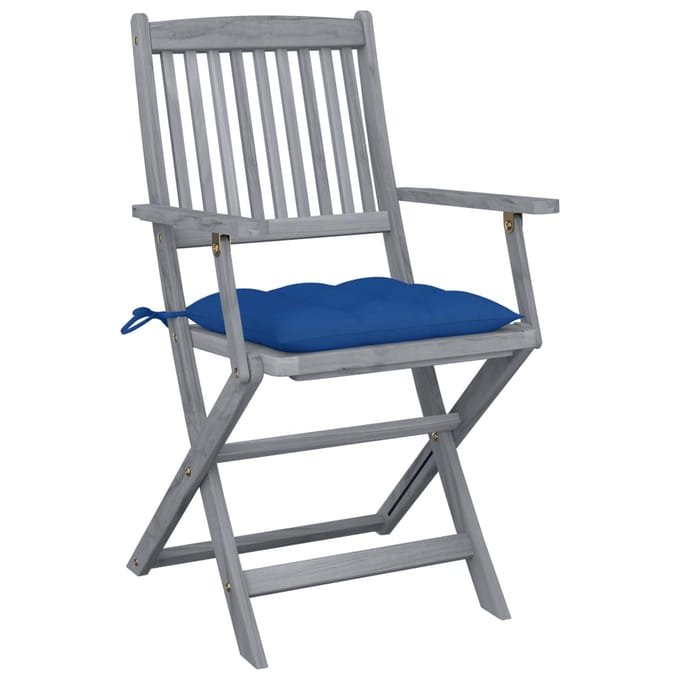 vidaXL - Set - van - 4 - klapstoelen - met - kussens, - gemaakt - van - massief - acaciahout.