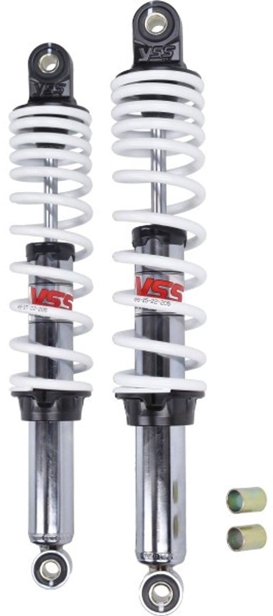 Yss Schokbrekerset - 360 mm - Chroom en wit - Voor Simson en Kreidler