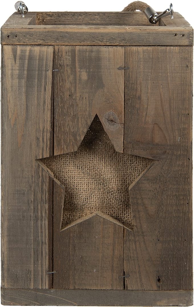 Clayre & Eef Windlicht 19x19x28 cm Bruin Hout Ster