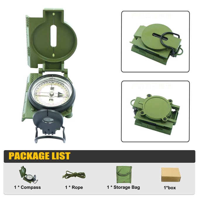Multifunctioneel Kompas voor Buiten Camping Wandelen Opvouwbaar Kompas Survival Trip Navigatiegereedschap groen