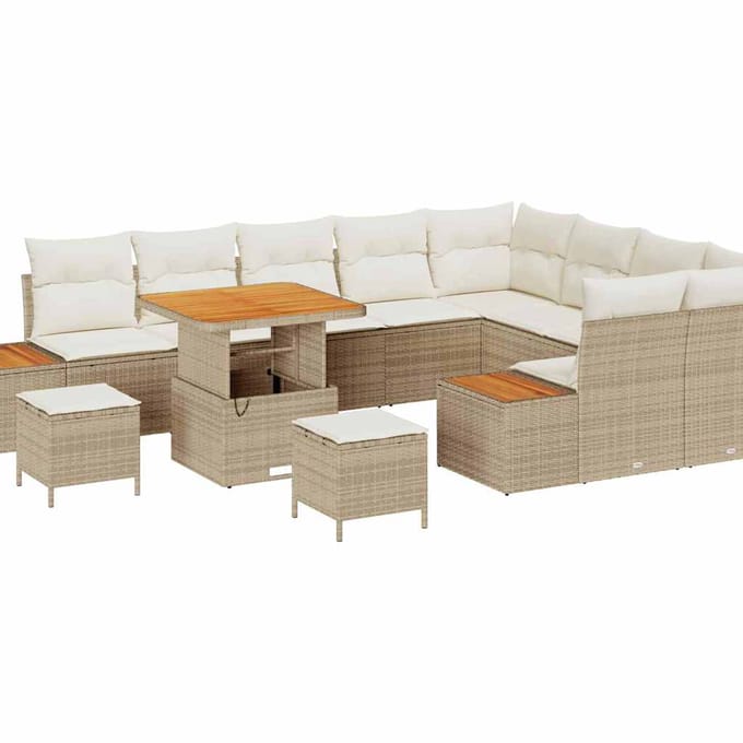 vidaXL - Tuinbank - Set - 12 - st - 11-zits - Beige - Poly - rattan