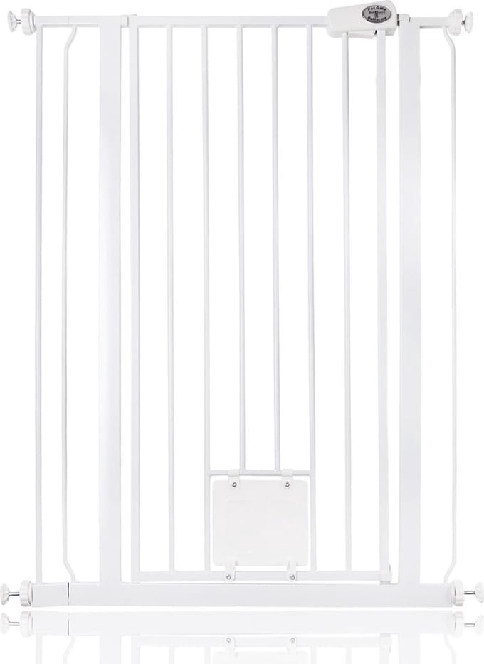 Bettacare Hoog Hek met Kattenluik, 81,4cm - 89cm, Wit, 104cm Hoog