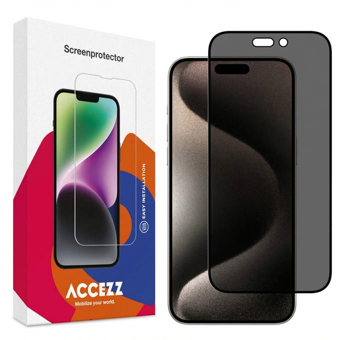Accezz Screen Protector - Geschikt voor Apple iPhone 15 Pro - Gehard Glas Privacy Screenprotector