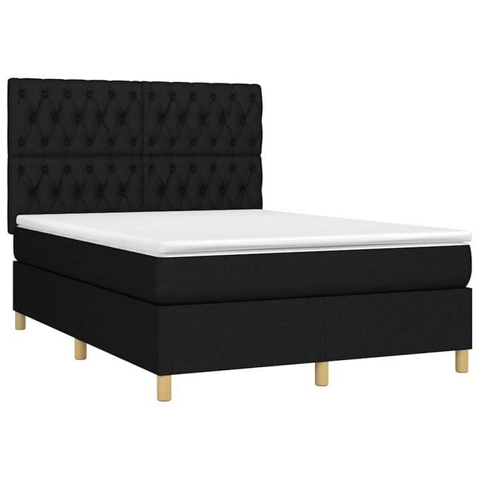vidaXL - Boxspring - met - matras - en - LED - stof - zwart - 140x200 - cm