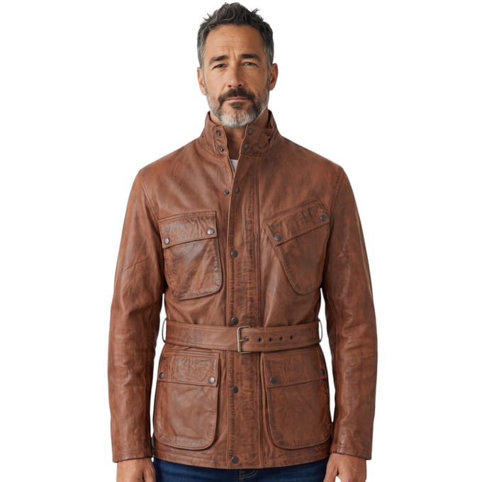 Heren Tan Lam Leather Safari Parka Jas - Dresden