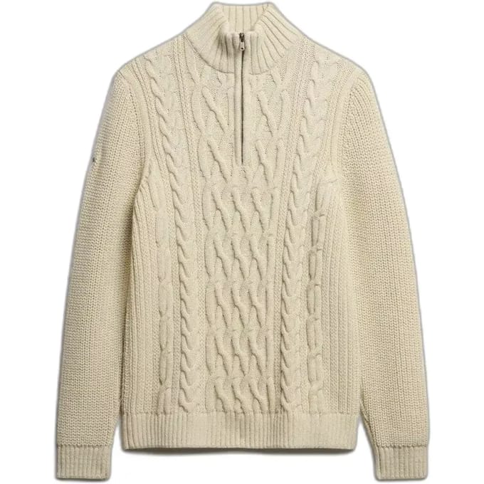 Superdry Half Zip Pullover Jacob Cable Ecru - Maat XL - Heren - Schipperstrui
