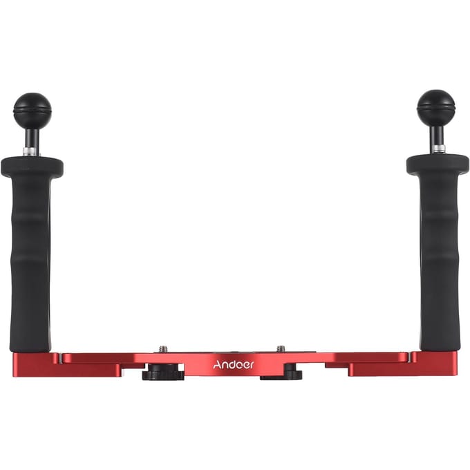 Andoer Dubbele Handgreep Camera Duikrig Handheld Onderwater Bak Stabilisator Verstelbare Camera Duiken rood