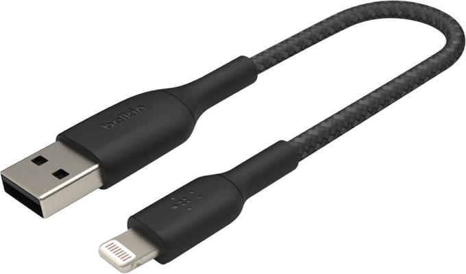 Belkin BOOST↑CHARGE Braided - USB-A naar Lightning Kabel - 0,15 Meter - 12W - Zwart