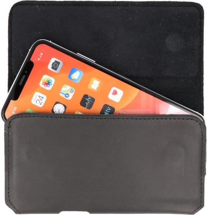 Bestcases Handmade Leer Horizontaal Draagtas iPhone 6 / 7 / 8 / SE / 11 Pro / 12 Mini / 13 Mini - Maat L Zwart