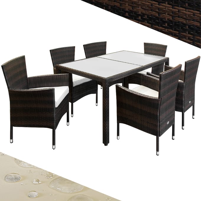 Casaria Polyrattan Tuinset – Tafel 6 Stoelen & Kussens – Bruin