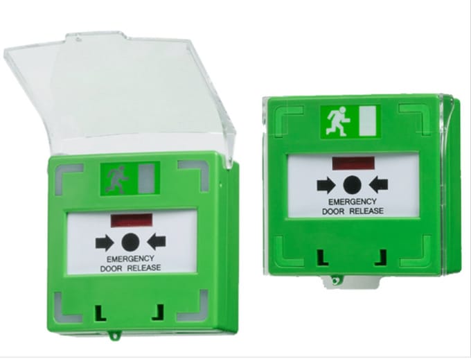 Push-in groene nooddrukker Led rd/gr en Buzz (met witte reset sleutel aan voorzijde)