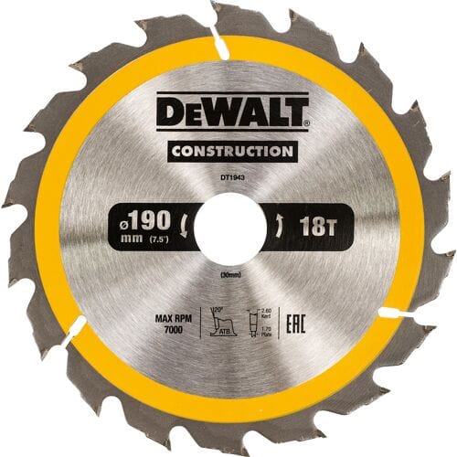 DeWALT DT1943-QZ - Cirkelzaagblad - 190mm - 30mm Asdiameter - 18 Tanden