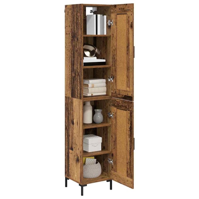 vidaXL - Highboard - Oud - Hout - 34,5 - x - 34 - x - 180 - cm - Bewerkt - hout