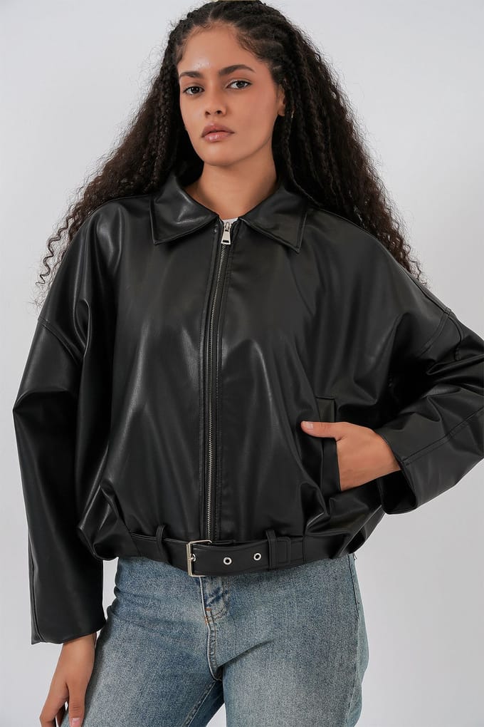 Oversized Faux Leder Jas met Riem