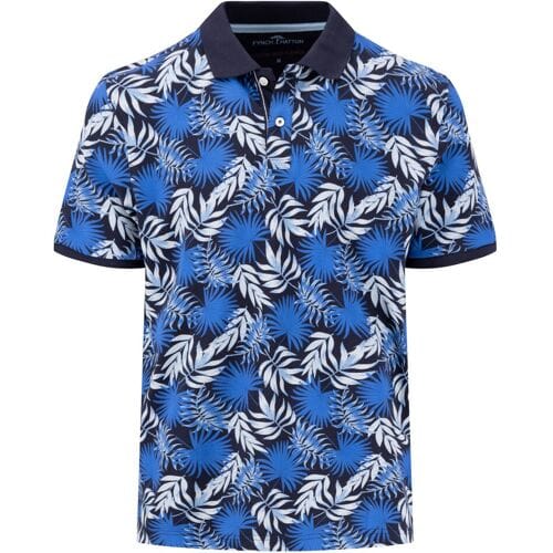 Fynch-Hatton Polo Allover Leaves Pattern Navy-Blauw / male