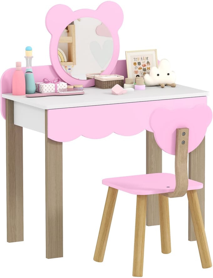 AIYAPLAY speelgoedkaptafel - 68L x 35B x 86H cm - roze + wit