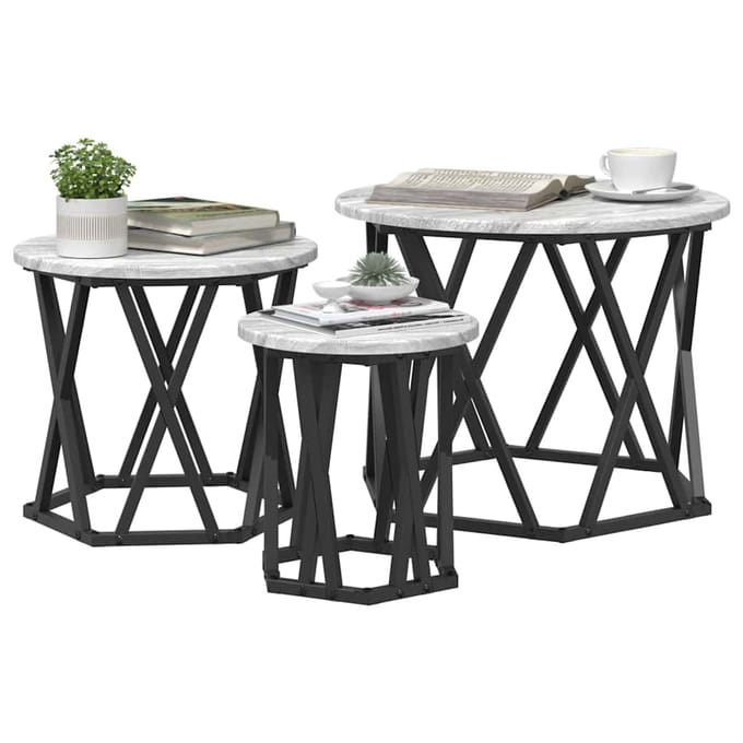 vidaXL - Nestende - Side - Table - 3 - st - Grijs - Sonoma - 53 - x - 53 - x - 40 - cm