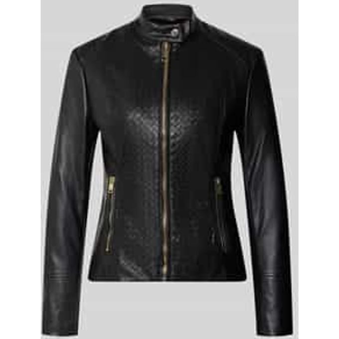 Bikerjack in leerlook met opstaande kraag model 'CLAUDINE'