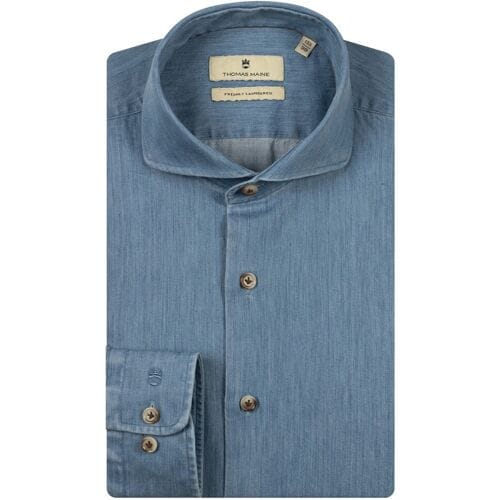 Thomas Maine Overhemd Bari Cutaway Denim Look Twill Licht Blauw / male
