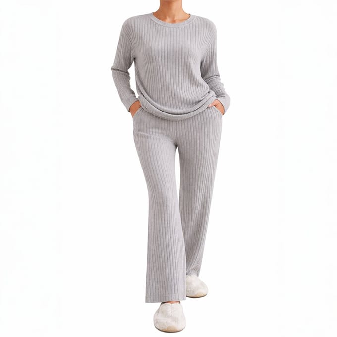 Huispak Dames - Ribstof - Kledingset - Creme Wit - Mode
