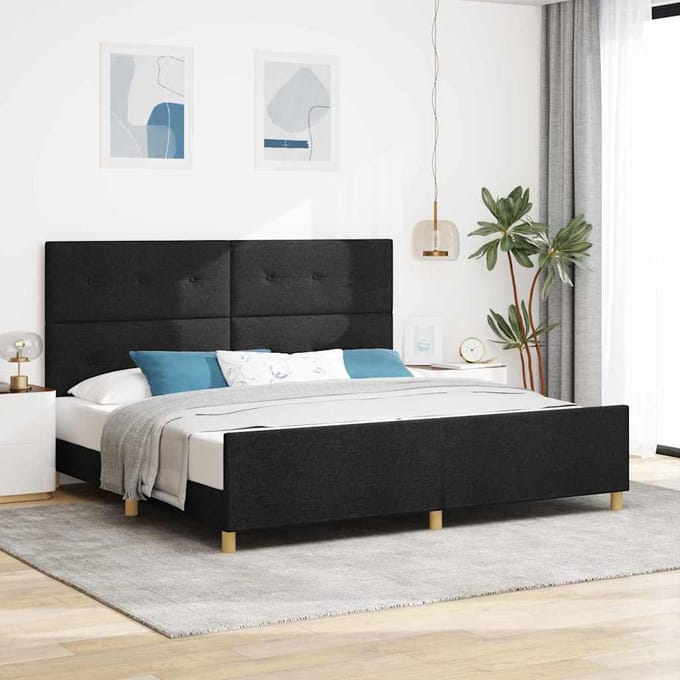 vidaXL - Bedframe - met - hoofdeinde - Zwart - 200 - x - 200 - cm - Stof