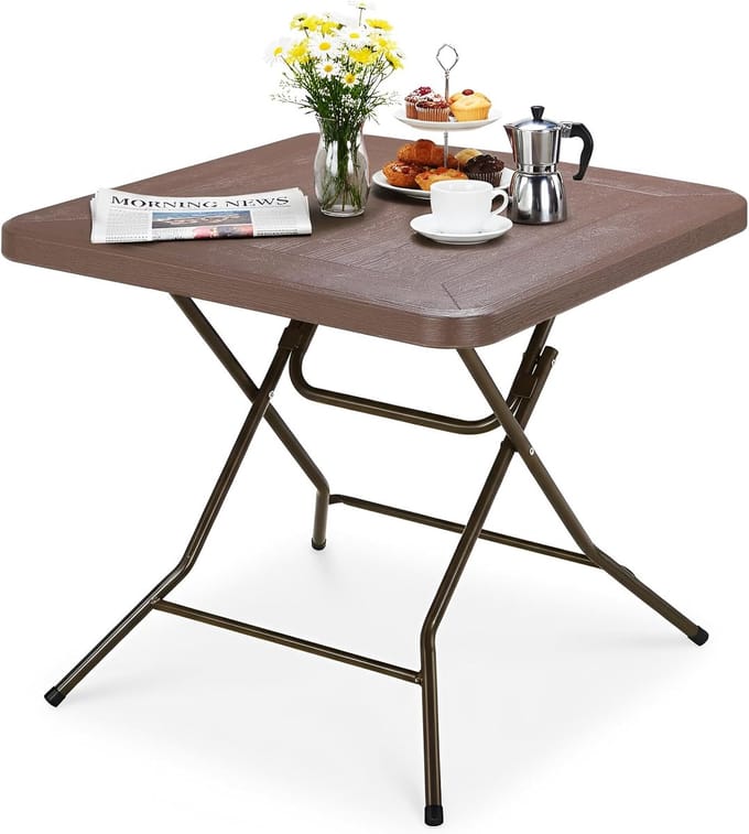 Tuintafel Vierkant - Balkontafel Klaptafel - Buiten Zitten - Inklapbaar Houtlook - 80 x 80 cm - Bruin