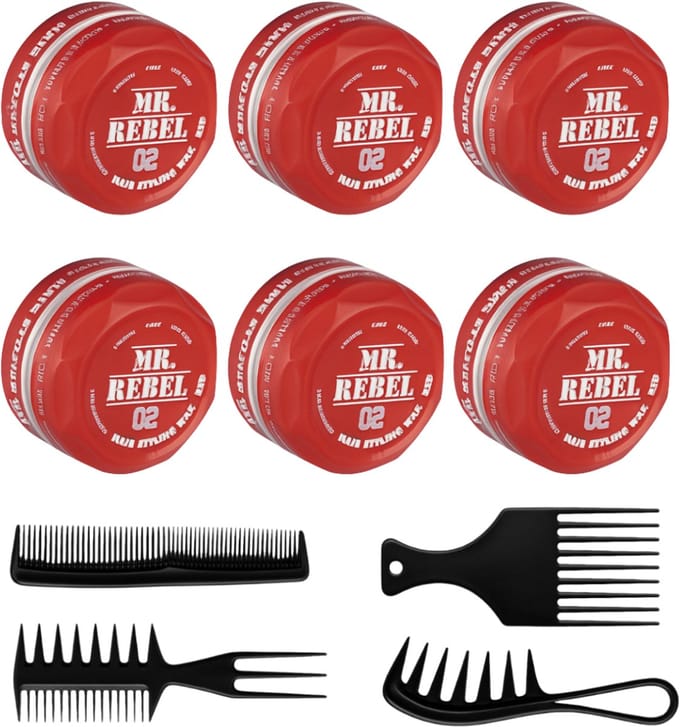 Mr.Rebel Haar Wax Mannen 02 Rood 6 Stuks met een Styling Kam