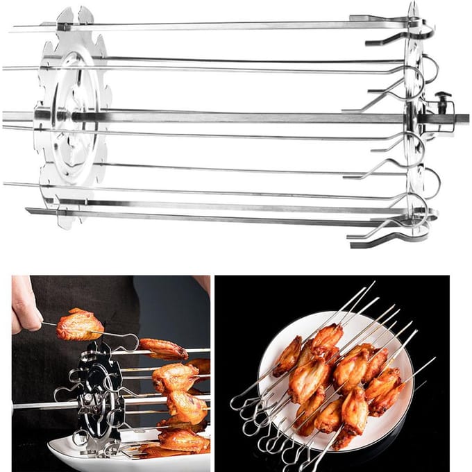 Rôtissoire Cage Grillée en Acier Inoxydable Broche à Viande Barbecue Outil argenté