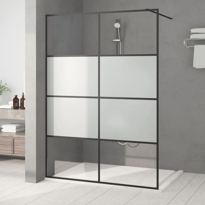 vidaXL - Inloopdouchewand - 140x195 - cm - halfmat - ESG-glas - zwart