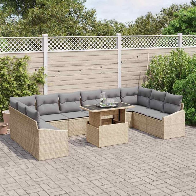 vidaXL - Bankstel - 11 - st - Beige - en - Lichtgrijs - poly - rattan