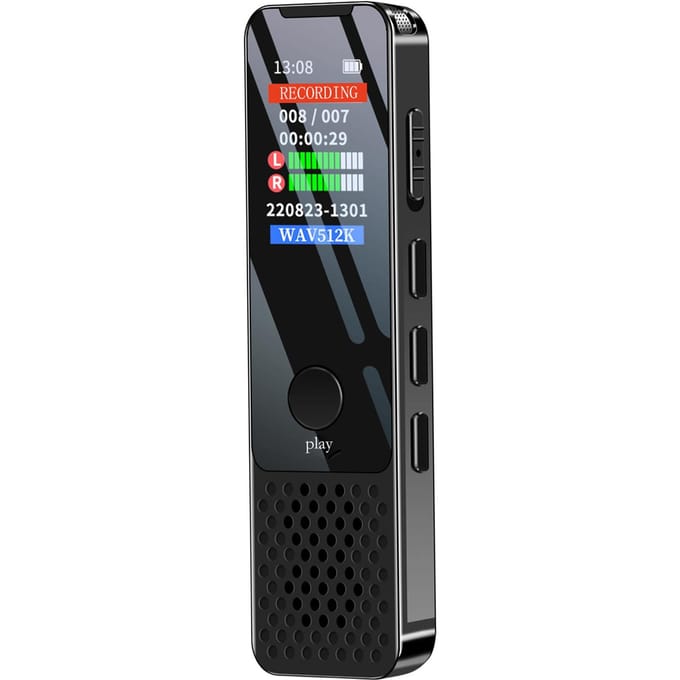 Digitale Spraakrecorder 64GB Geactiveerde Opname Afspelen MP3 Muziekspeler met Microfoon en Luidspreker zwart