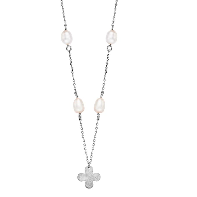 Julie Julsen Anhänger mit Kette 925 Silber rhodiniert Kleeblatt und Perlen