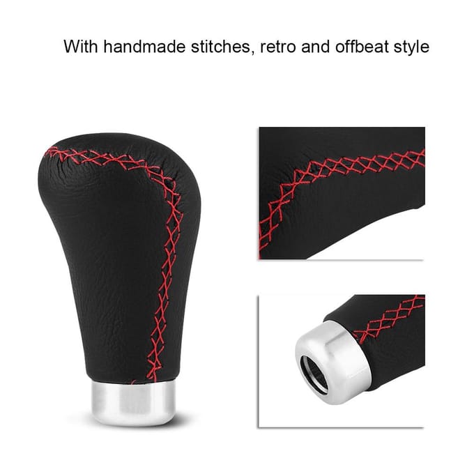 Universele Versnellingspookknop Schakelpookkop met 4 Adapters Zwart Leer Rode Stiksels black