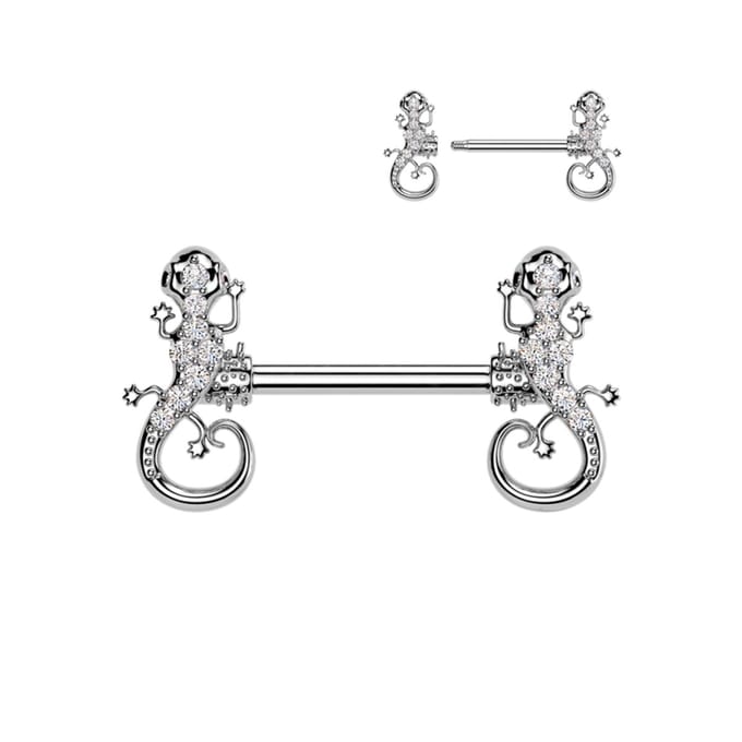 Tepelpiercing gecko 1.6x12 - zilver - LMPiercings
