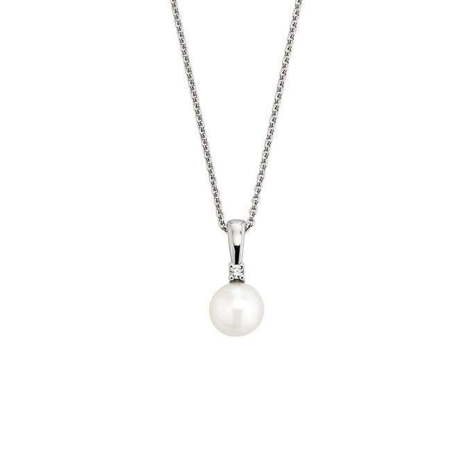 Orolino Halskette Gold 585 mit Brillant 0,025ct. und weißer Perle 6mm