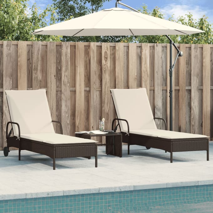 vidaXL - Ligstoelen - 2 - st - met - kussens - poly - rattan - bruin