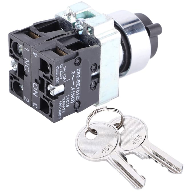 2 Positie Sleutelschakelaar Zelfherstellend Stroomvergrendeling Conversie Rotatievergrendeling + Sleutel ZB2-BE101 ZB2-BE102C black