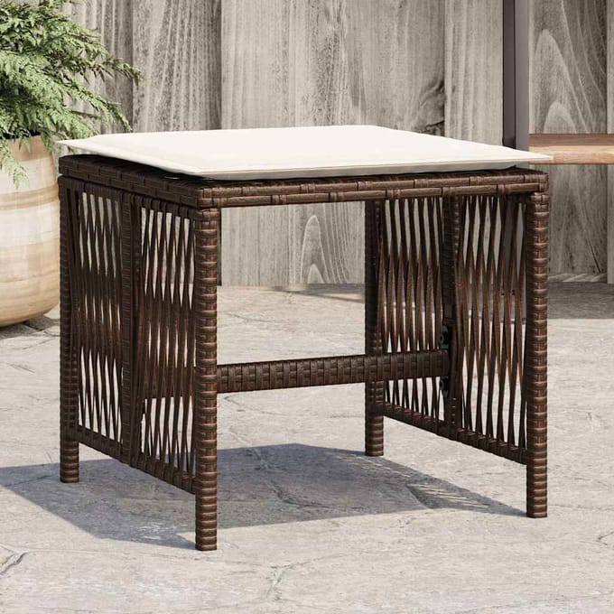 vidaXL - Tuinkrukken - 4 - st - met - kussens - 41x41x36 - cm - poly - rattan - bruin