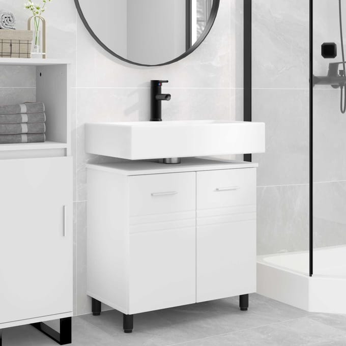 vidaXL - Badkamer - vaniteitsunit - Wit - 60 - x - 35 - x - 60 - cm - Bewerkt - hout