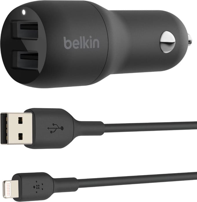 Belkin Dual USB Autolader 24W + 1m iPhone kabel
