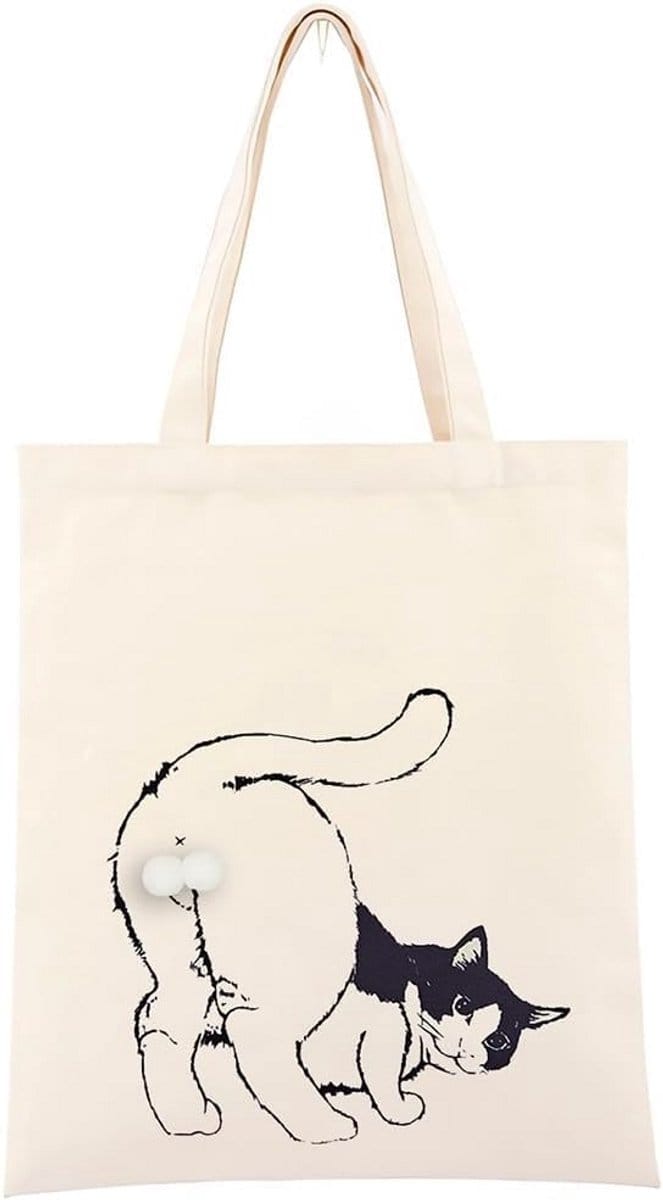 Grote Canvas Boodschappentas met Kattenprint - Handige Schoudertas voor Dames