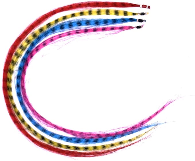 Funny feather look extensions oranje geel blauw rose 4 extensions