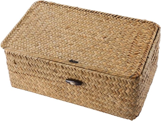 Multifunctionele Rotan Opbergmand met Deksel - Make-up Organizer