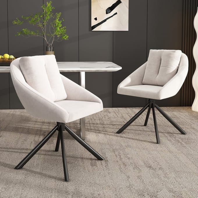 Eetkamerstoel - Standaard - Draaibaar Comfortabel Design - Ergonomisch - Fluweel - Beige