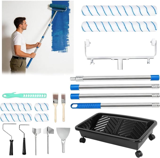 18 in Paint Roller Set, 20 Pieces Complete Paint Roller Set, Paint Roller Drawer with Wheels, 4pcs 42cm Extension Bar - ShopVlot