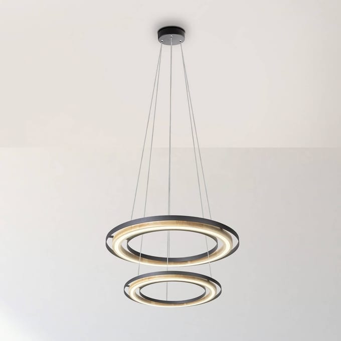 Globo LED hanglamp Rilas, zwart/hout, Ø 57 cm, dimbaar